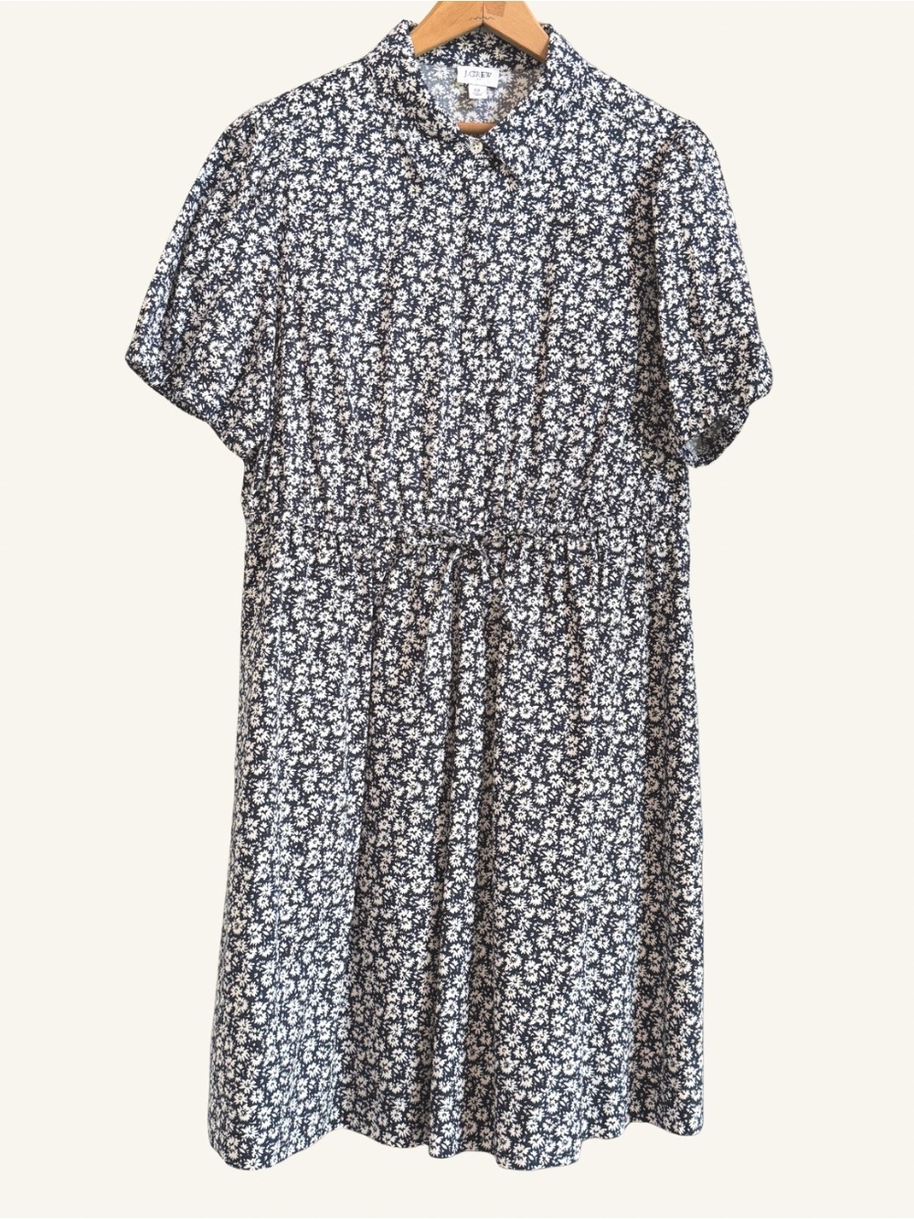 J.Crew Navy Floral Shirt Dress Tie Waist Puff Sleeve Size 12